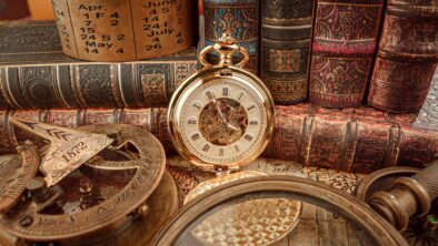 Vintage pocket watch. Vintage background Concept of time history.