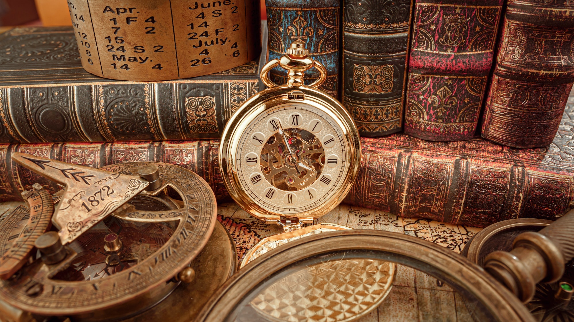 Vintage pocket watch. Vintage background Concept of time history.