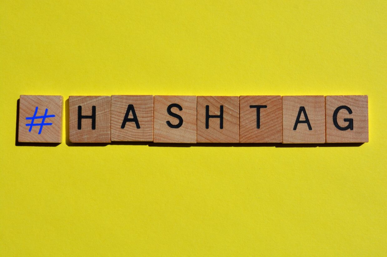 Hashtag, symbol and word as a banner headline with copy space