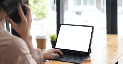 Young women working on his laptop with blank copy space screen for your advertising text message in